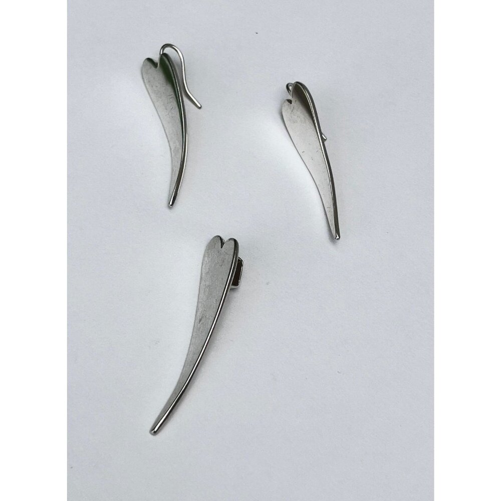 Minimalist 925 Sterling Silver Handcrafted Heart Set Earrings and Pendant